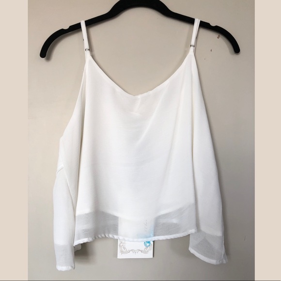 Lace + Whiskey Ivory White Silky Layered Crop Top - Picture 2 of 3